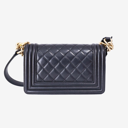 Chanel Boy Bag in Black Lambskin Leather with Gold Hardware back view