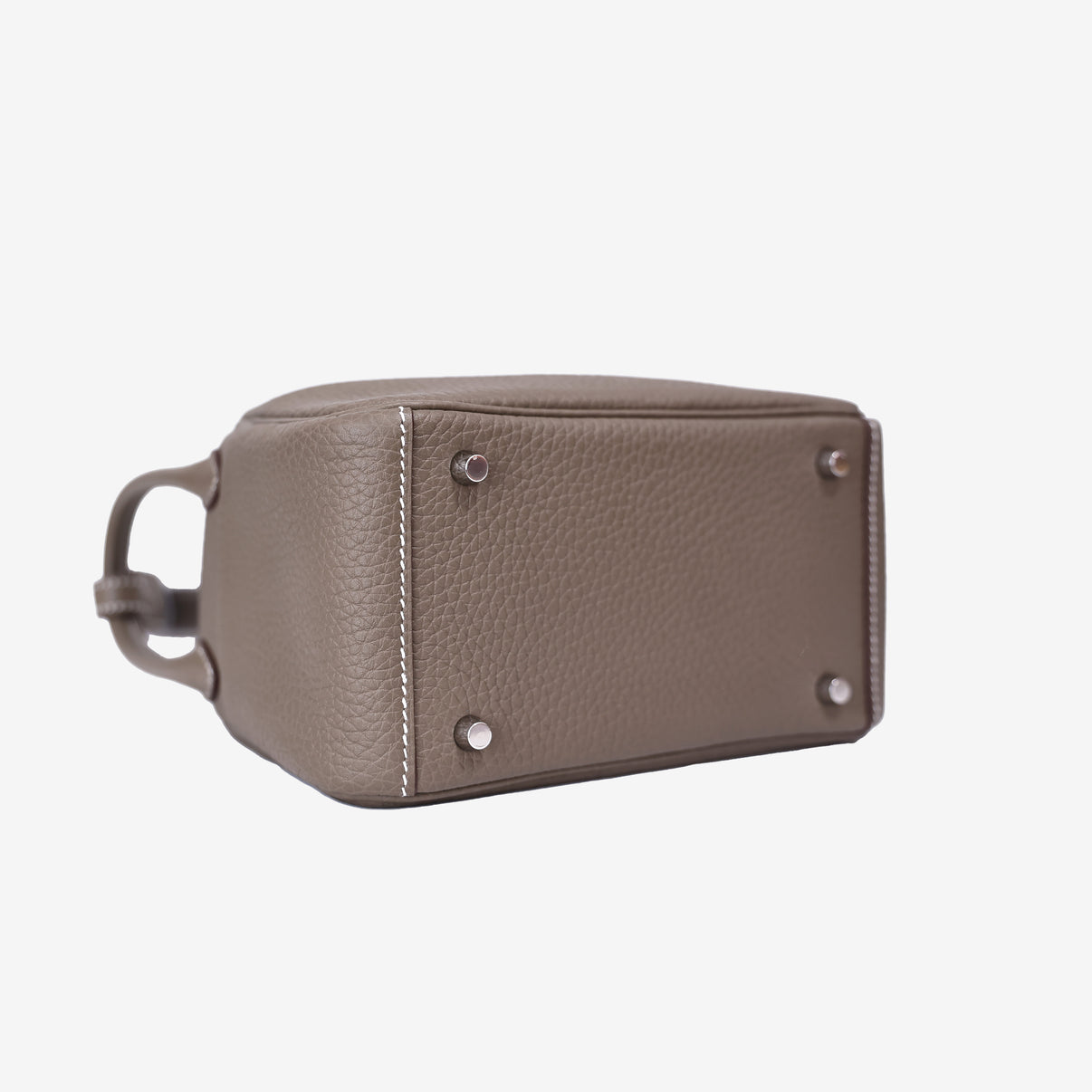 Hermès Mini Lindy in Etoupe Clemence Leather with Palladium Hardware bottom side view