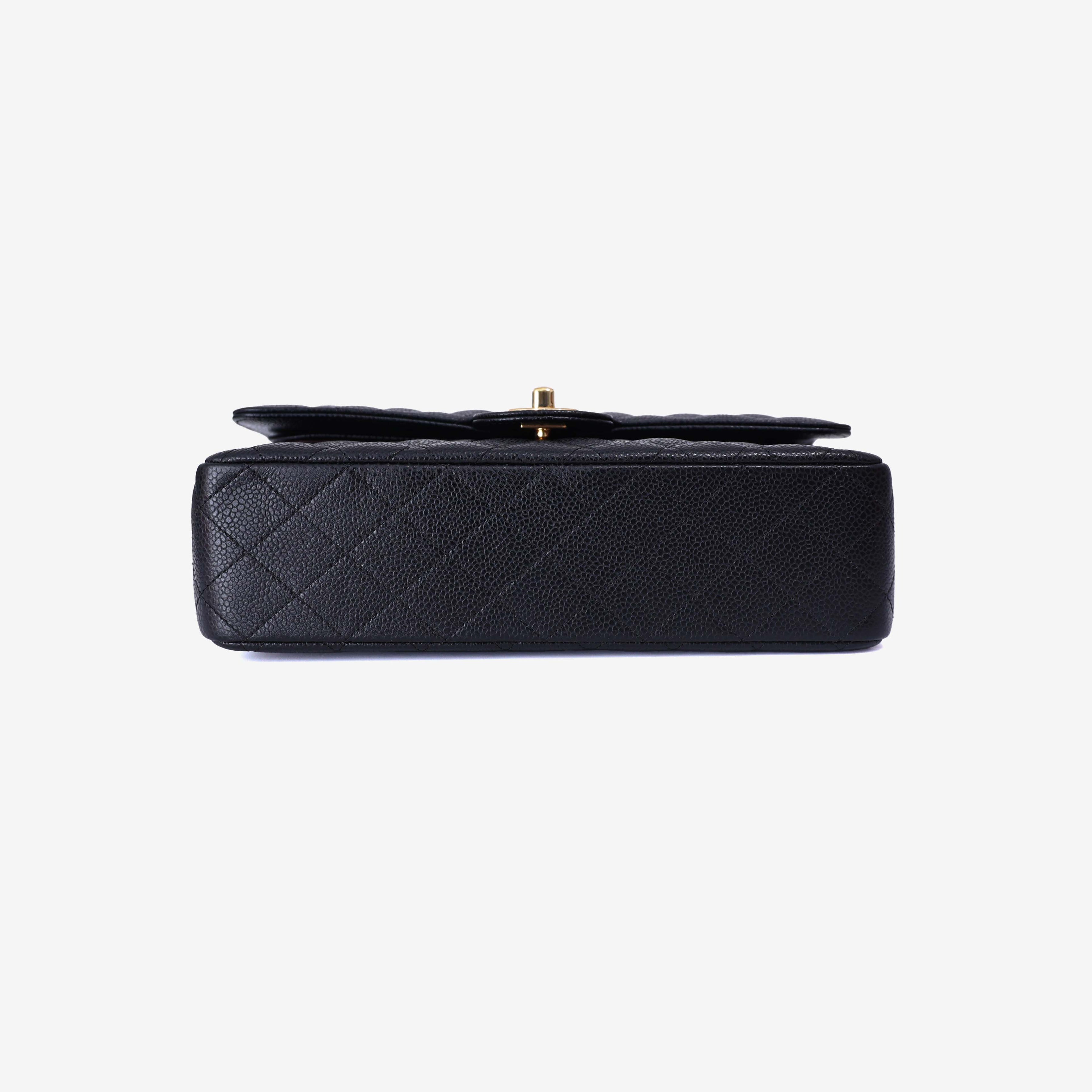 Chanel Classic Flap Bag Medium in Black Caviar Leather with Gold Hardware bottom view