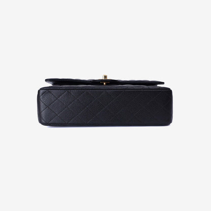 Chanel Classic Flap Bag Medium in Black Caviar Leather with Gold Hardware bottom view