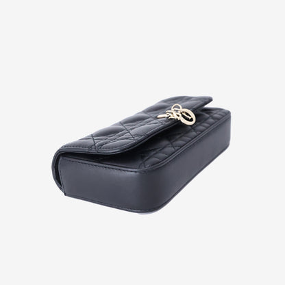 Dior My Dior Talk Phone Pouch in Black Lambskin Leather with Gold Hardware