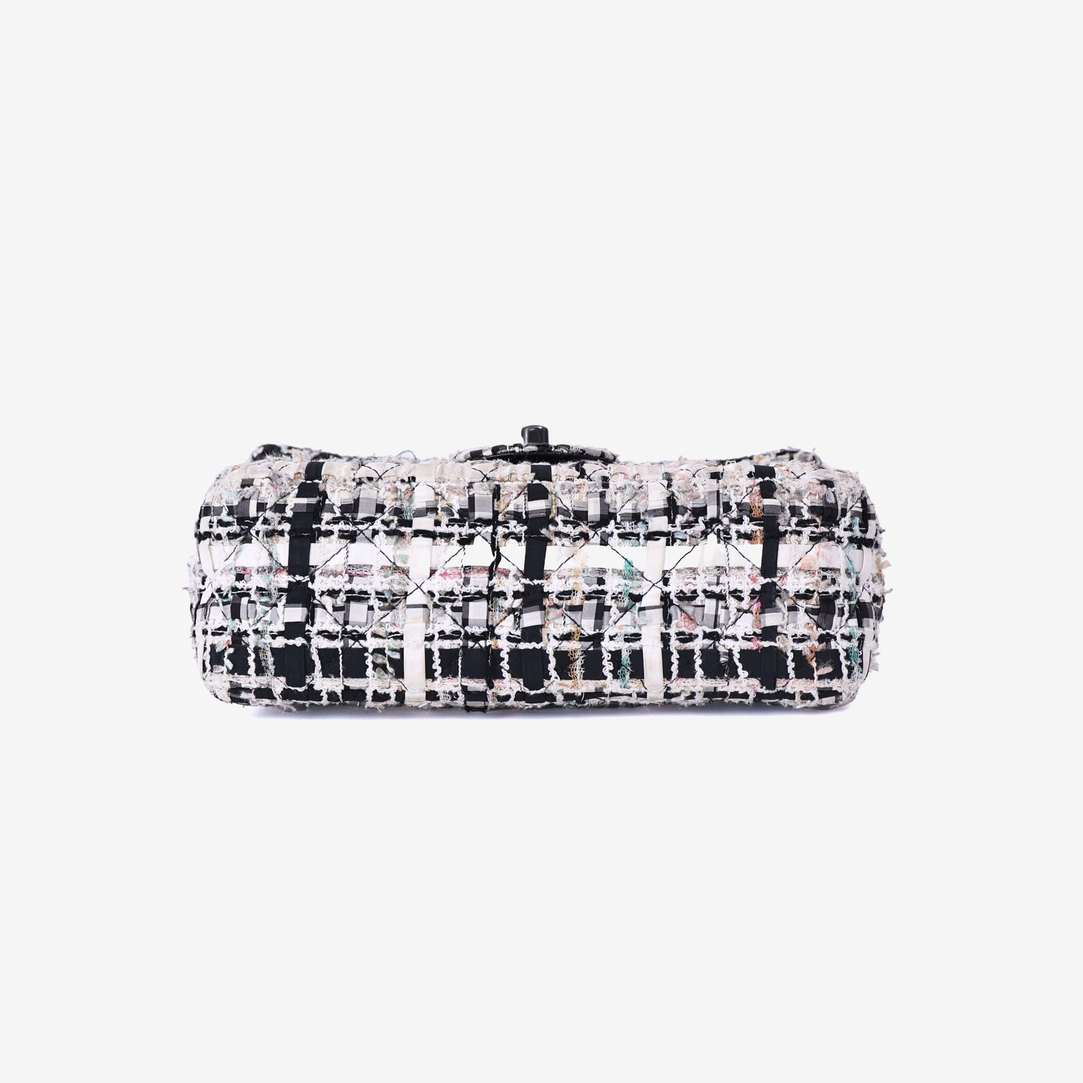 Chanel Classic Flap Bag in Black/White Tweed Leather with So Black Hardware bottom view