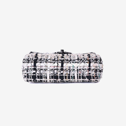 Chanel Classic Flap Bag in Black/White Tweed Leather with So Black Hardware bottom view