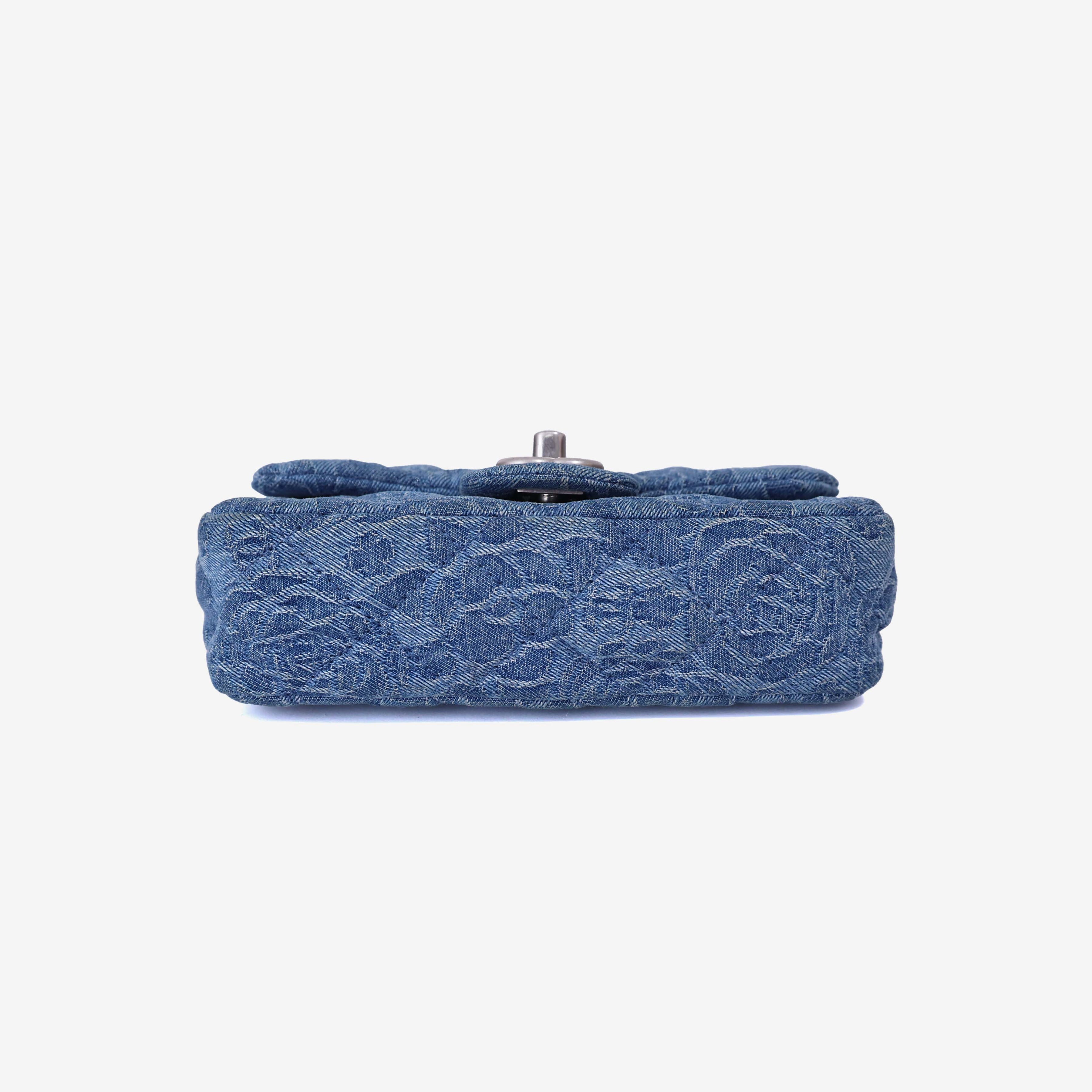Chanel Heart Crush Mini Flap Bag in Blue Denim Leather with Silver Hardware bottom view