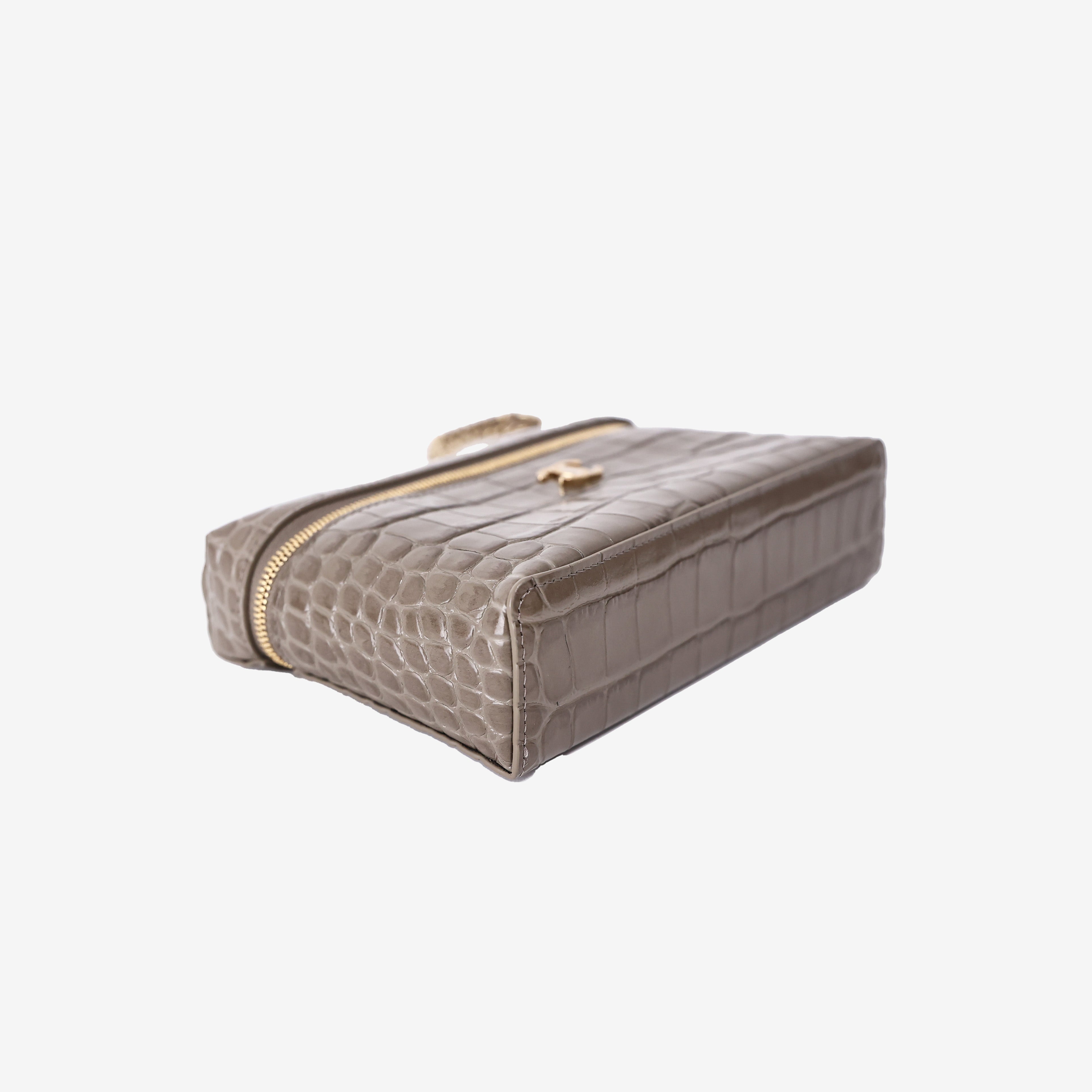 Chanel 26A Vanity Case in Khaki Crocodile-Embossed Calfskin