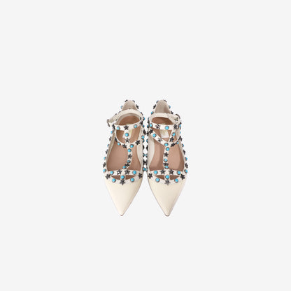 Valentino Garavani Rockstud Spike Flats in White Patent Leather (Size 38)