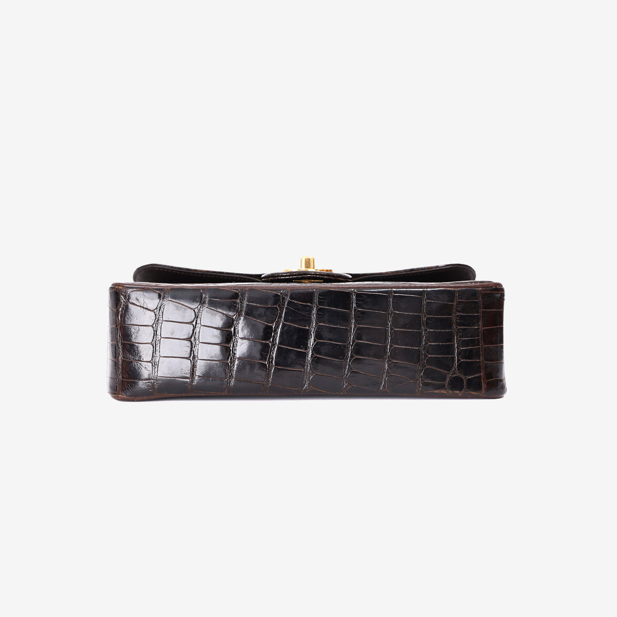 Chanel Timeless Classic Double Flap Small in Black Shiny Alligator Leather with Gold Hardware bottom view