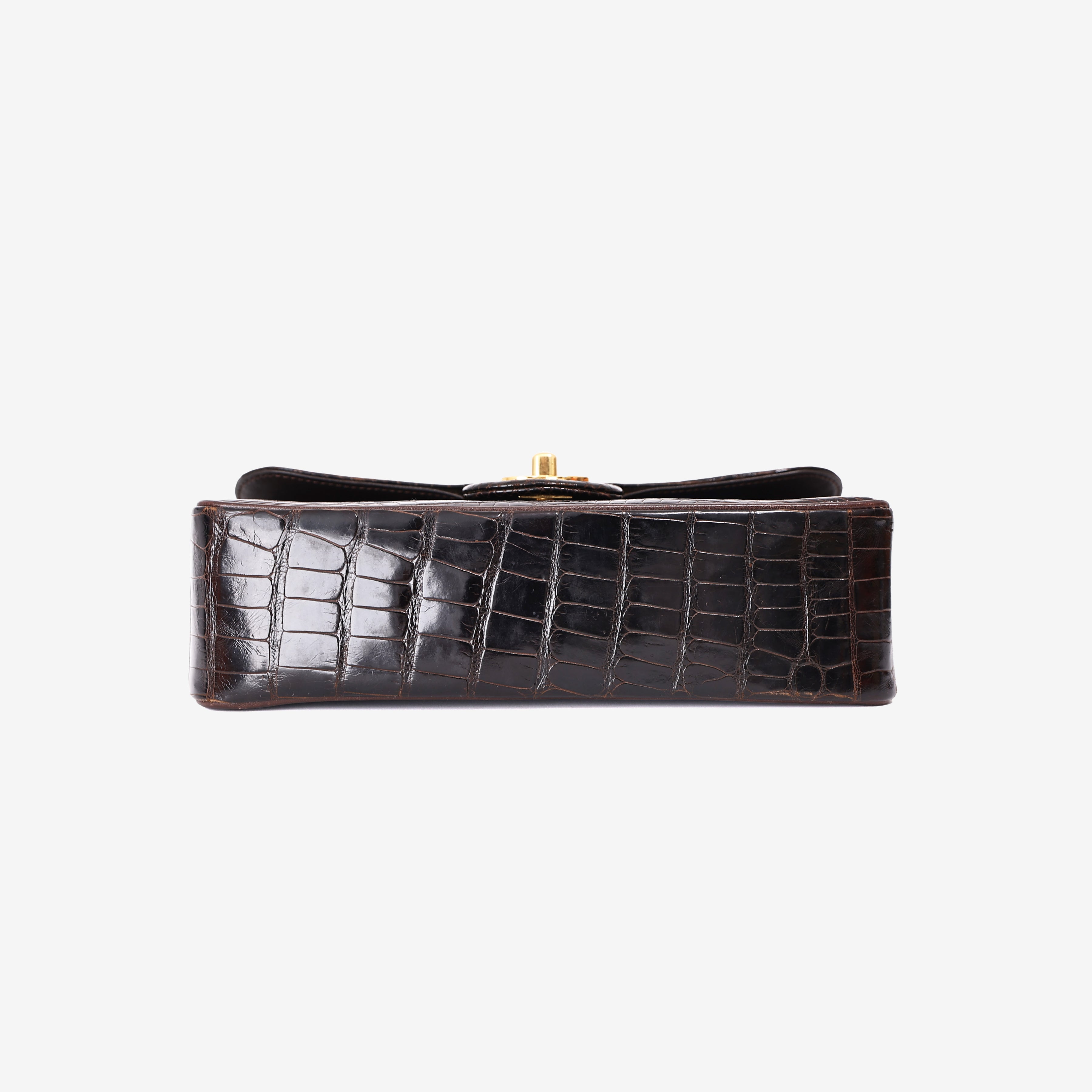 Chanel Timeless Classic Double Flap Small in Black Shiny Alligator Leather with Gold Hardware bottom view