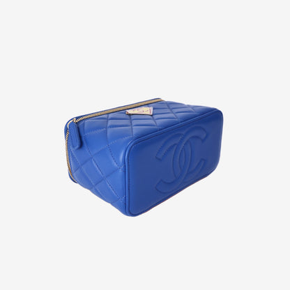 Chanel 26A Matthieu Blazy Superman x DC Vanity with Chain in Blue Quilted Lambskin with Yellow Enamel Logo Shield (Contact to Enquire)