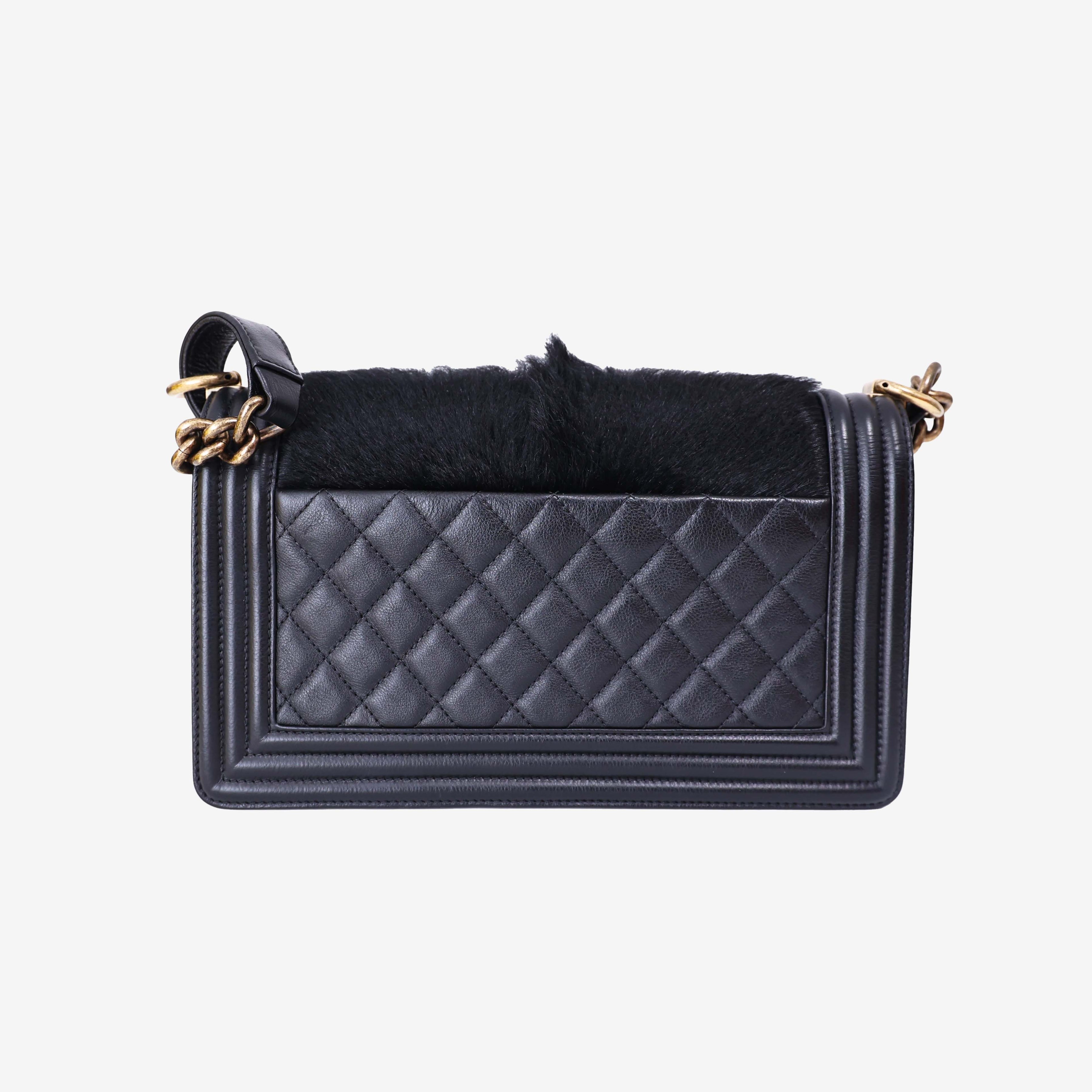 Chanel Boy Bag in Black Pony Hair Leather with Gold Hardware back view