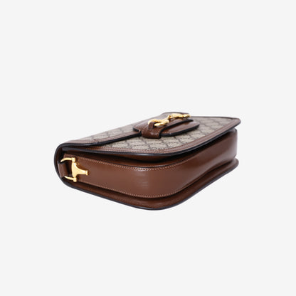 Gucci Horsebit 1955 Shoulder Bag in Beige Brown GG Canvas and Calfskin Leather with Gold Hardware