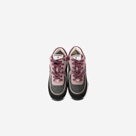 Chanel CC Low Top Sneakers in Multicolour Tweed and Suede (Size 38)