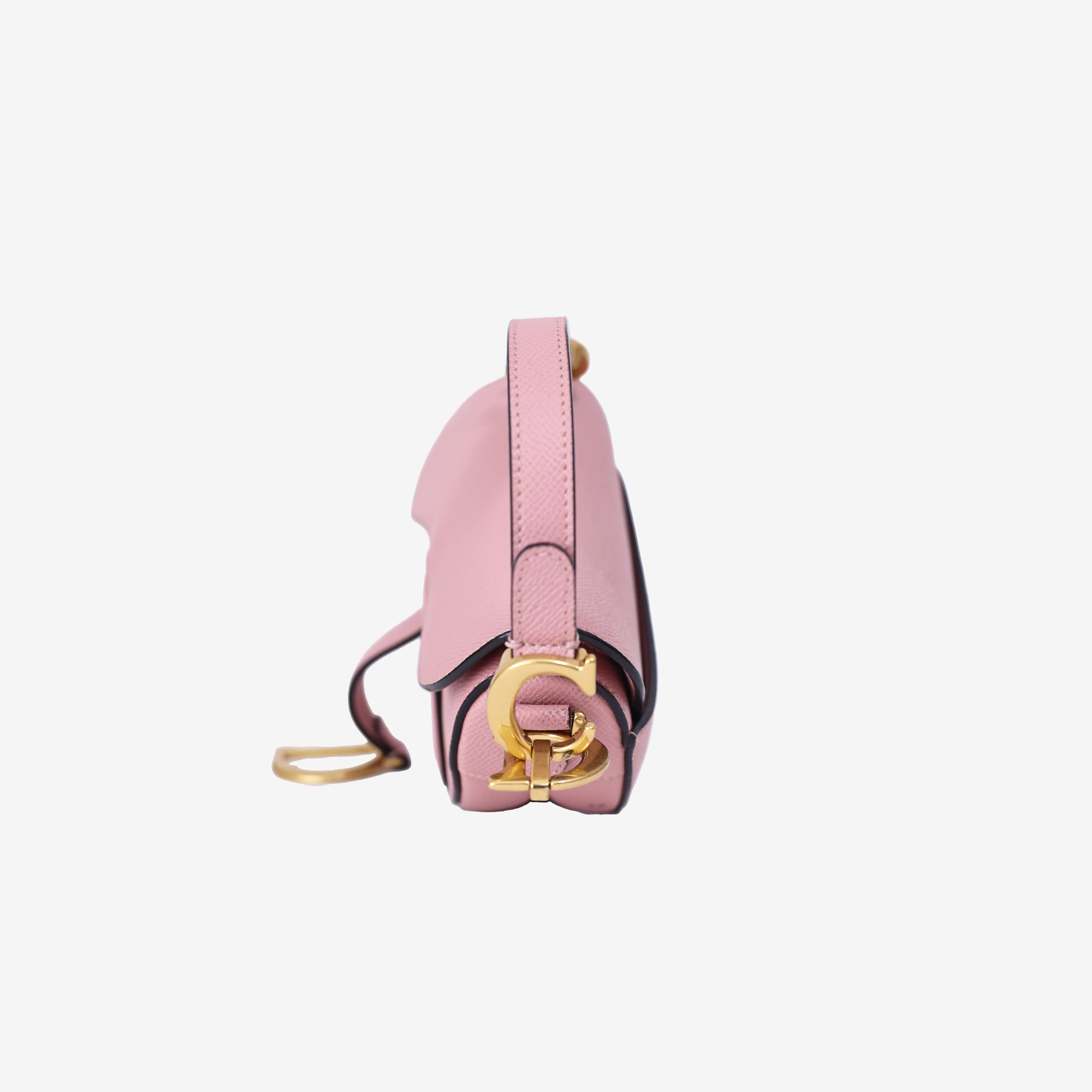 Dior Saddle Mini in Pink Calfskin Leather with Gold Hardware side view