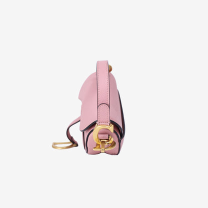Dior Saddle Mini in Pink Calfskin Leather with Gold Hardware side view