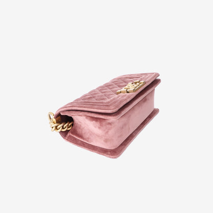 Chanel Small Boy Bag in Pink Velvet with Gold Hardware