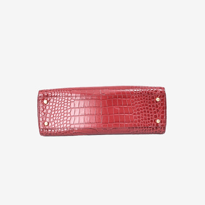 Chanel 26S Shopping Bag Small in Red Crocodile Leather with Gold Hardware bottom view