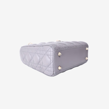 Dior Lady Dior Small in Grey Lambskin Leather with Gold Hardware