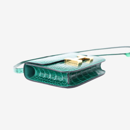 Hermès Micro Constance 14 in Vert Émeraude Matte Porosus Crocodile with Gold Hardware