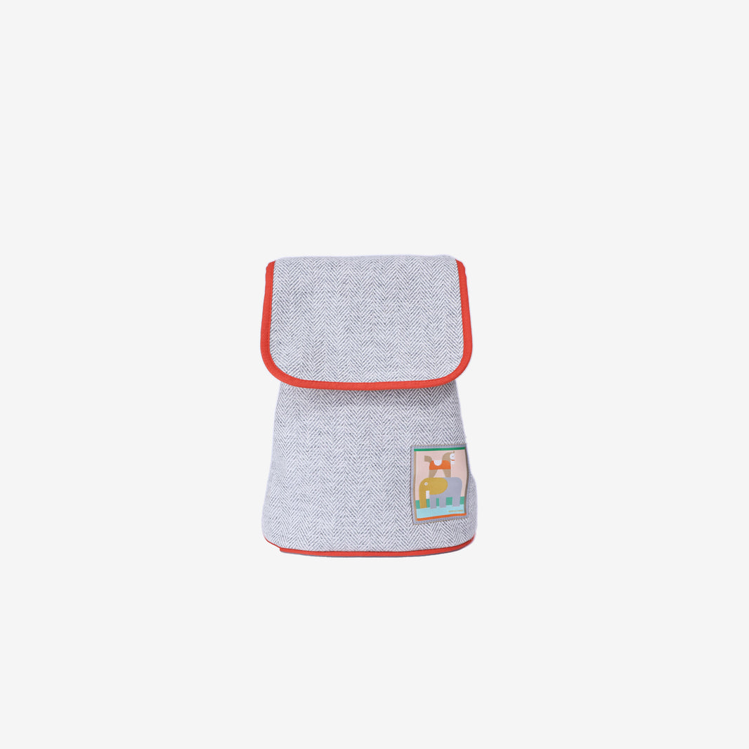 Hermès Animaux Blocks Backpack in Granit Herringbone Wool Canvas front view