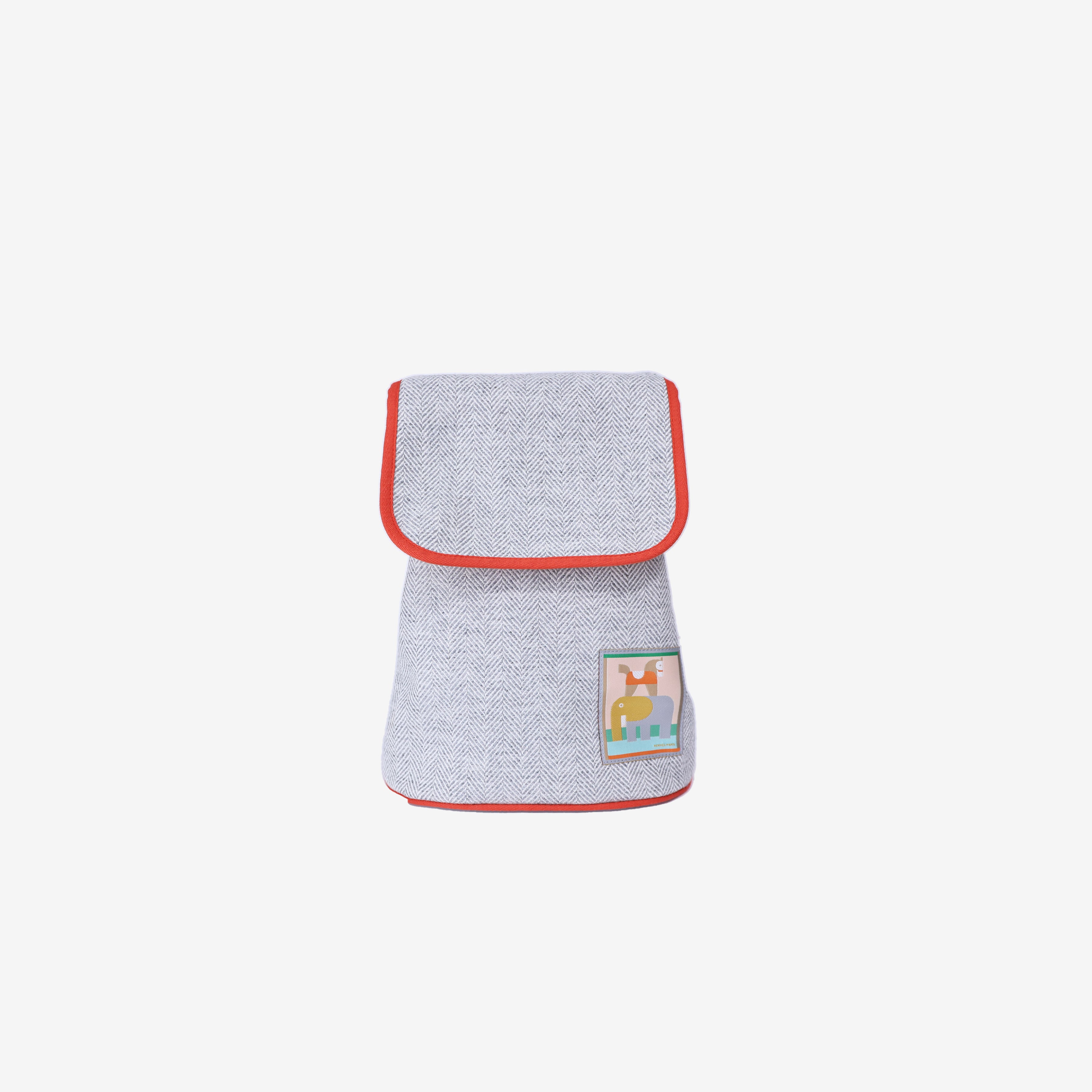 Hermès Animaux Blocks Backpack in Granit Herringbone Wool Canvas front view