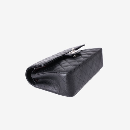 Chanel Small Classic Flap Bag in Black Caviar Leather with Silver Hardware