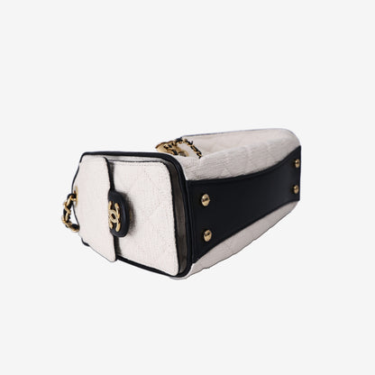 Chanel 25 Mini Hobo Bag in Ecru Quilted Canvas/Black Calfskin with Gold Hardware