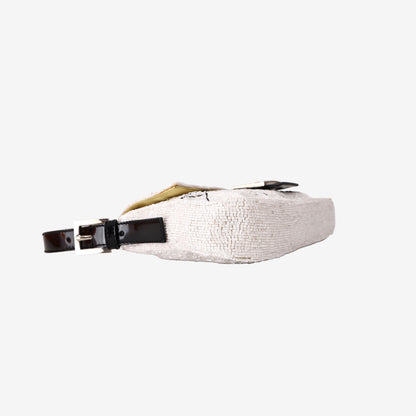 Fendi Beaded Scribble Baguette Shoulder Bag in White/Black with Silver-Tone Hardware