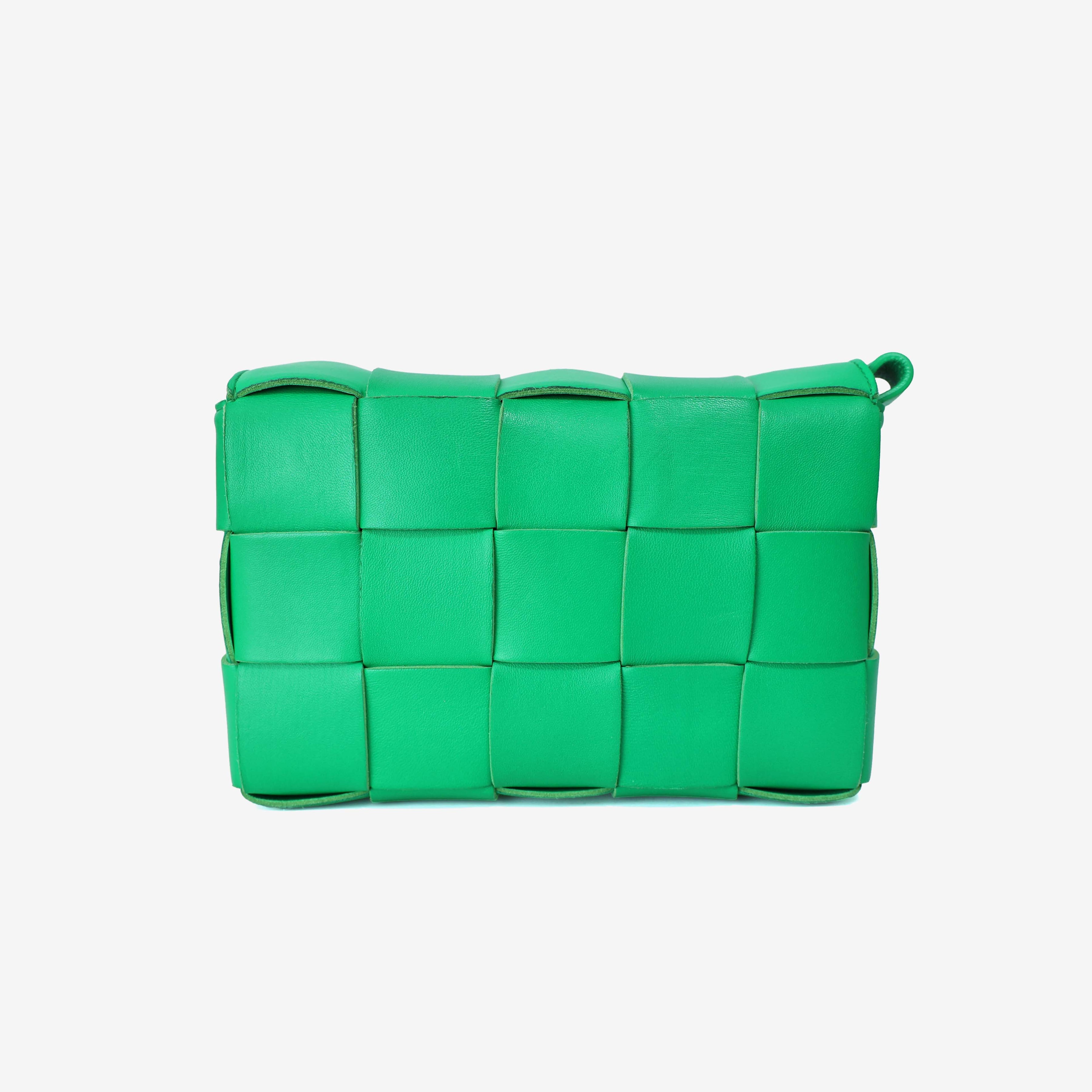 Bottega Veneta Cassette Bag in Green Leather with Silver Hardware back view