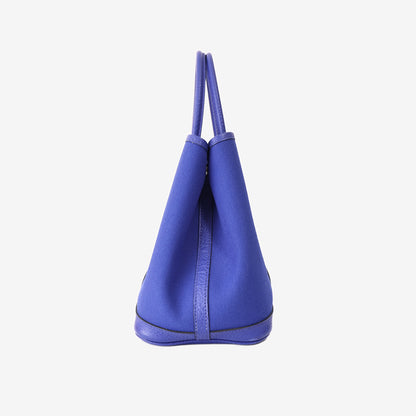 Hermès Garden Party 30 in Bleu Negonda Leather/Canvas with Palladium-Plated Hardware