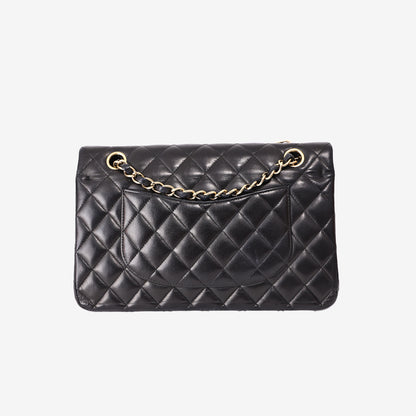 Chanel Classic Double Flap Bag in Black Lambskin Leather with Gold Hardware back view