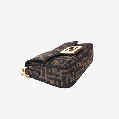 Fendi Mini Baguette Bag in Brown Zucca FF Jacquard Canvas with Gold Hardware