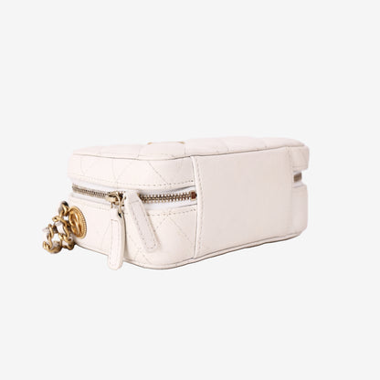 Chanel Twist Your Buttons Clutch with Chain in White Caviar Leather with Gold Hardware