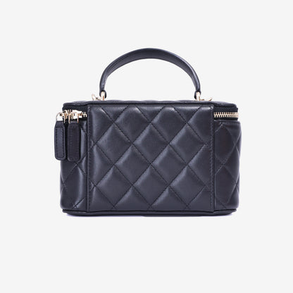 Chanel Vanity Case with Top Handle in Black Lambskin Leather with Gold Hardware back view