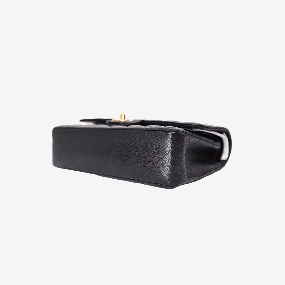 Chanel Classic Double Flap Small in Black Caviar Leather with Gold Hardware bottom side view