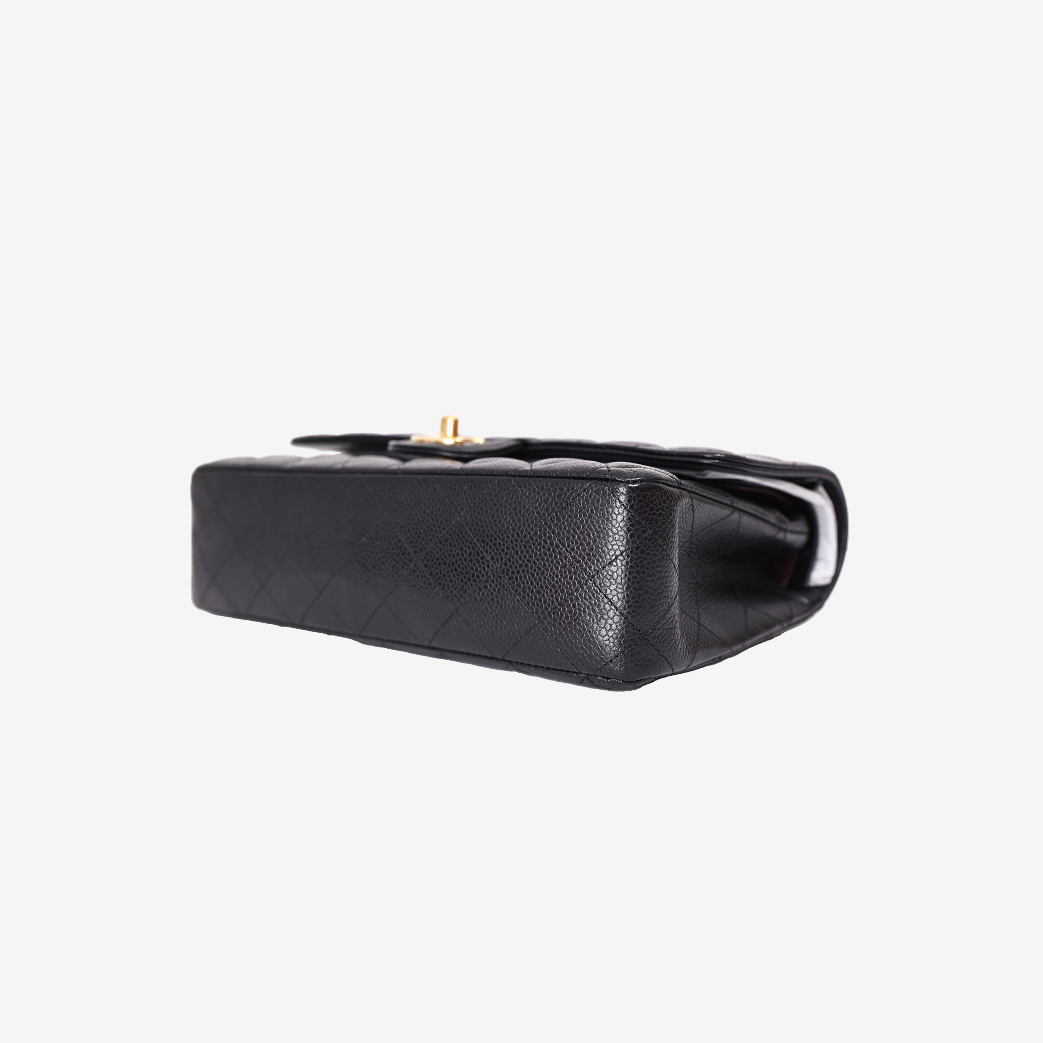 Chanel Classic Double Flap Small in Black Caviar Leather with Gold Hardware bottom side view