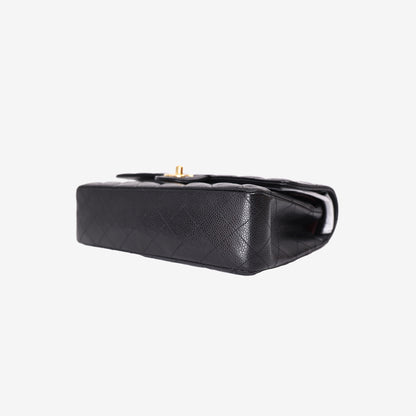 Chanel Classic Double Flap Small in Black Caviar Leather with Gold Hardware bottom side view