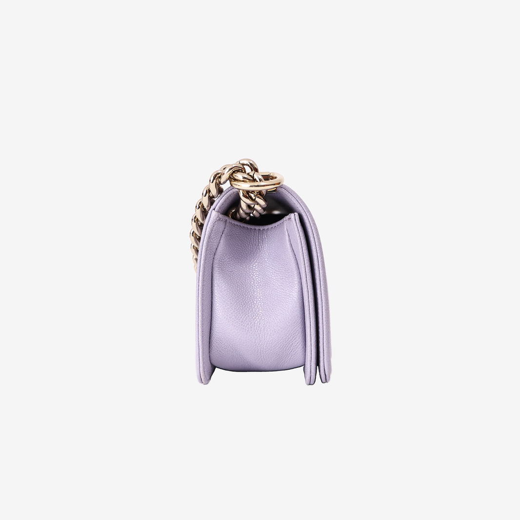 Chanel Small Boy Bag in Light Purple Caviar Leather with Gold Hardware