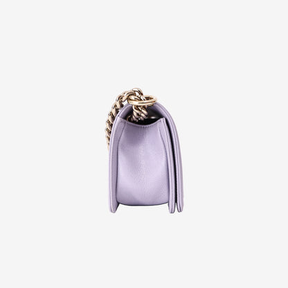 Chanel Small Boy Bag in Light Purple Caviar Leather with Gold Hardware