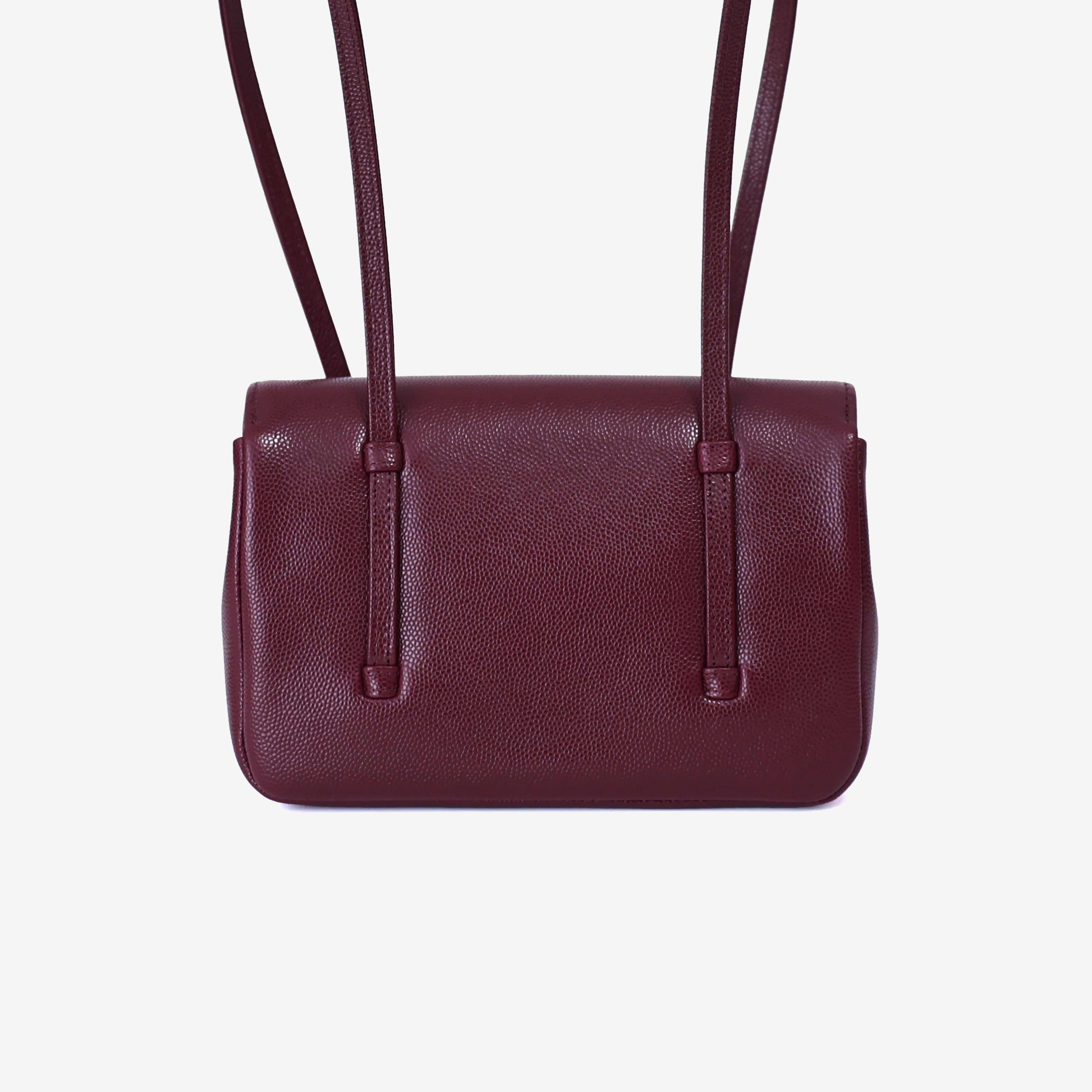 Chanel 26P Preppy Flap Mini in Dark Burgundy Calfskin Leather with Gold Hardware back view