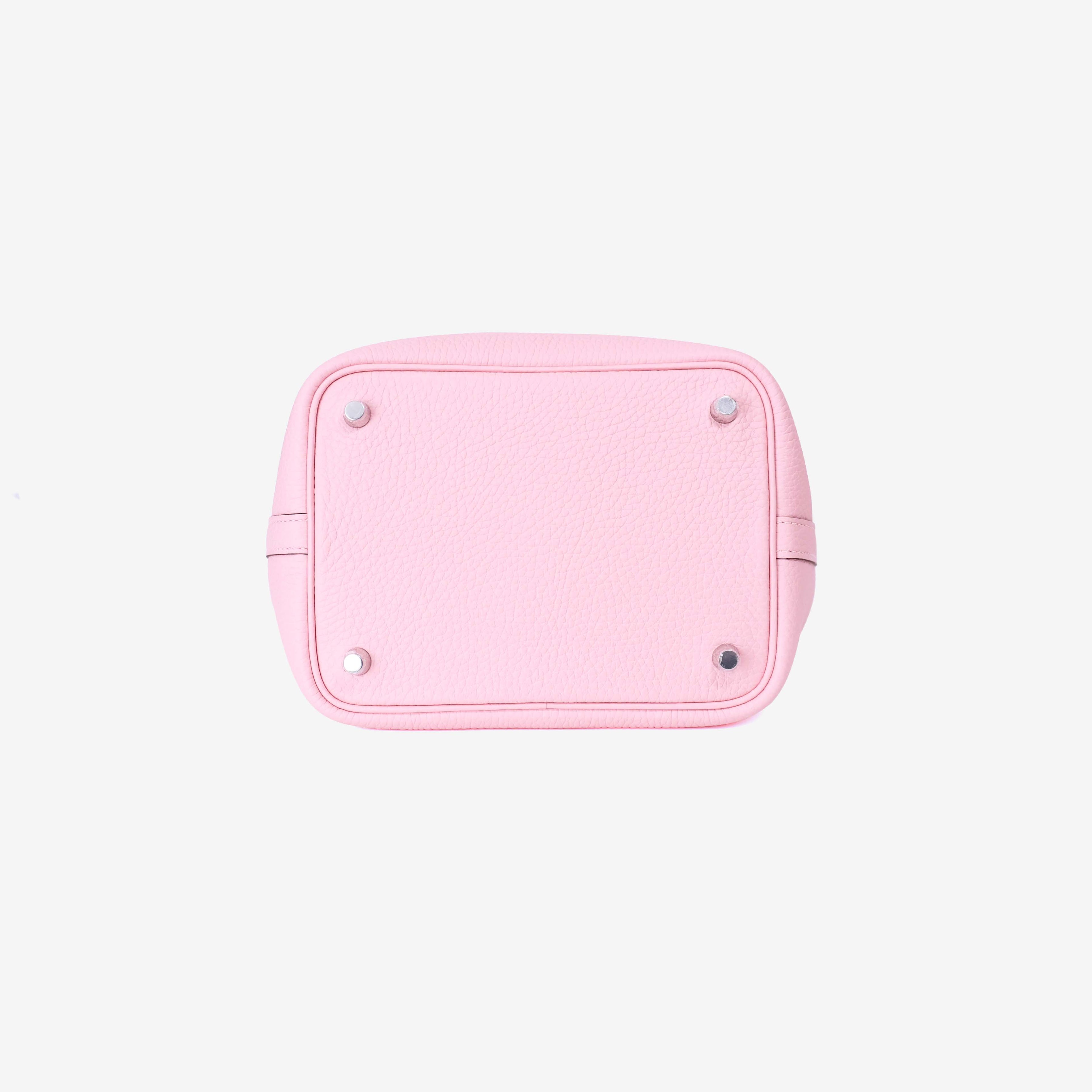 Hermès Picotin 18 in Rose Sakura Clemence Leather with Palladium Hardware bottom view