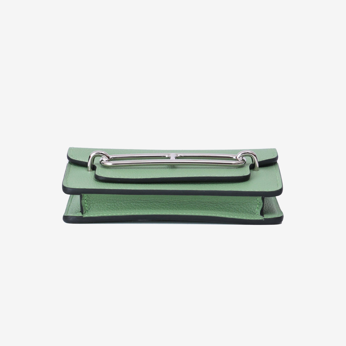 Hermès Roulis Wallet in Vert Criquet Evercolor Leather with Palladium Hardware bottom view