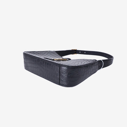 Saint Laurent Le 5 à 7 Shoulder Bag in Noir Croc-Embossed Calfskin Leather