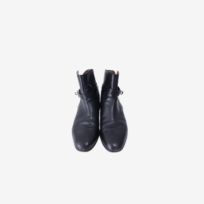 Hermès Neo Ankle Boots in Black Calfskin with Palladium-Plated Hardware (Size 38.5)