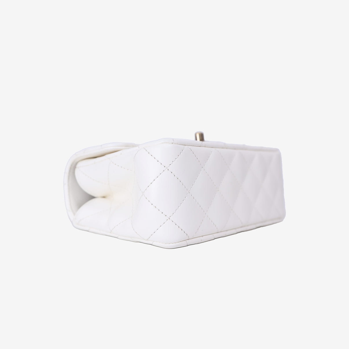 Chanel Crystals Top Handle Flap in White Lambskin Leather with Gold Hardware bottom side view
