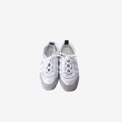 Louis Vuitton LV Sneakerinas in Metallic Silver Grained Calf Leather with White Trim (Size 38.5)