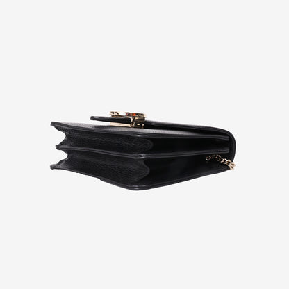 Gucci Interlocking G Shoulder Bag in Black Calfskin Leather with Gold Hardware