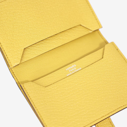 Hermès Bearn Mini Wallet in Jaune de Naples Leather with Palladium Hardware detail view