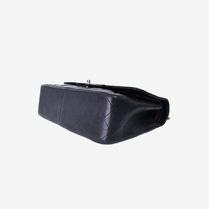 Chanel Classic Large Flap Bag in Black Caviar Leather with Silver Hardware