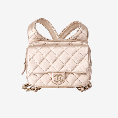 Chanel Quilted Mini Backpack in Light Gold Lambskin with Gold Hardware