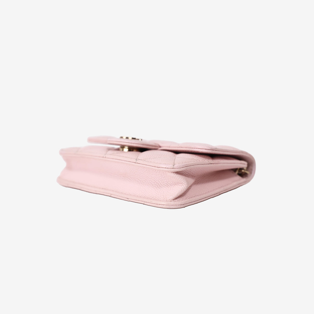 Chanel Wallet on Chain in Pink Caviar Leather with Gold Hardware bottom side view